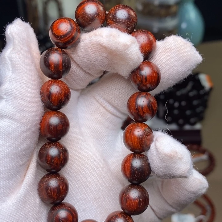 小叶紫檀手串/手链原汁原味1.2cm 拆房料 火焰纹 福利款