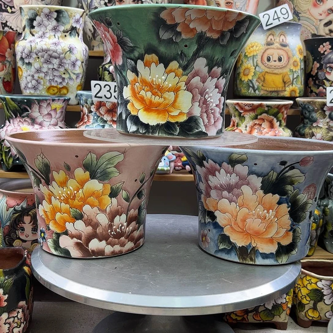 随***缘景德镇炫彩手绘景德镇陶瓷花盆