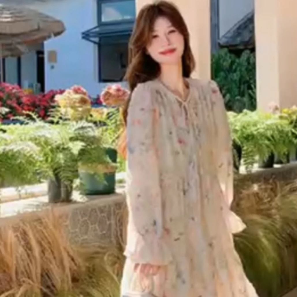 大漂亮法式油画碎花连衣裙女2025春季新款独特超温柔风仙女初恋