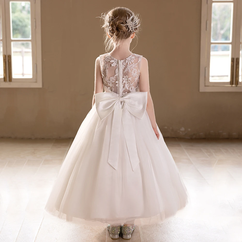 花童礼服女童白色高端公主钢琴演奏主持人走秀晚礼服高级儿童长裙
