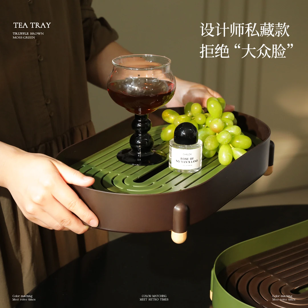 沥水茶盘2025新款家用托盘轻奢现代高级感碗盘水杯水果盘托年轻人