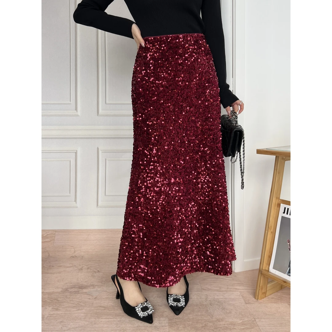 【小黑家】长95高端丝绒亮片柔软不扎气质女神鱼尾半身裙2