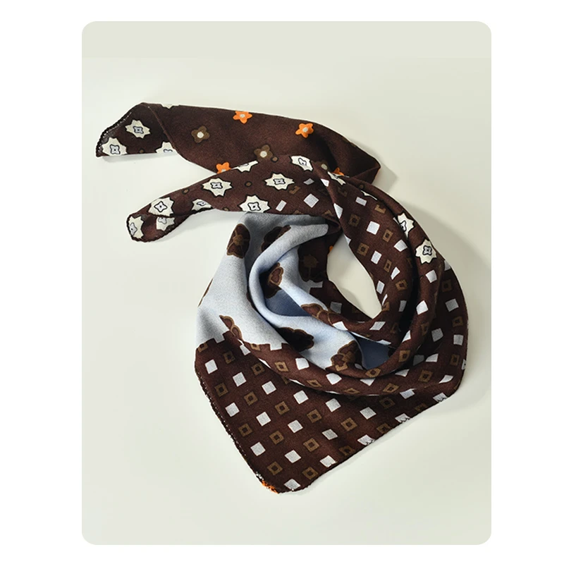 精纺羊毛咖蓝印花空调房防晒百搭小方巾