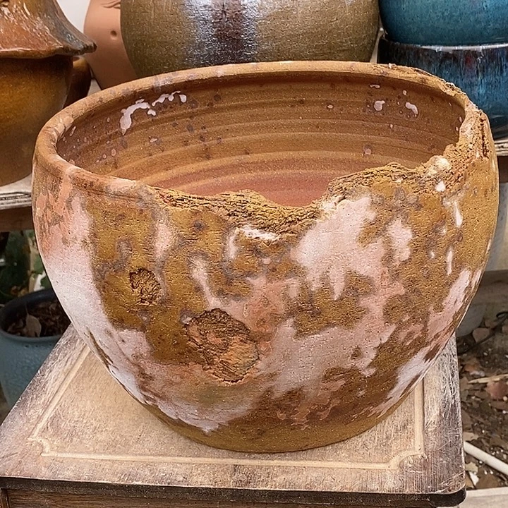 紫砂花盆口27高度19无孔瑕疵处理