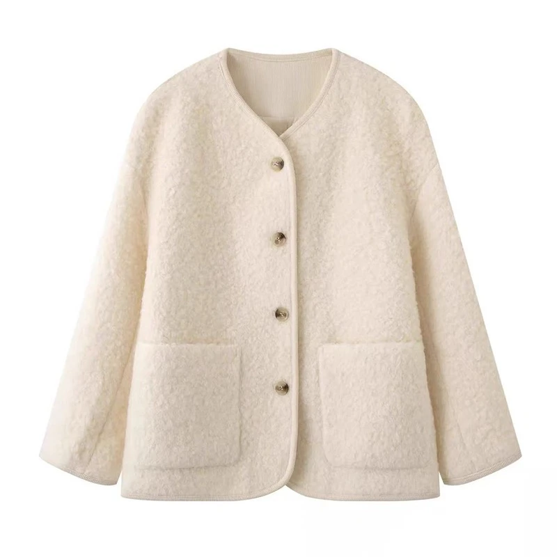 【】商场同款2025冬款休闲宽松羊毛呢外套女4118