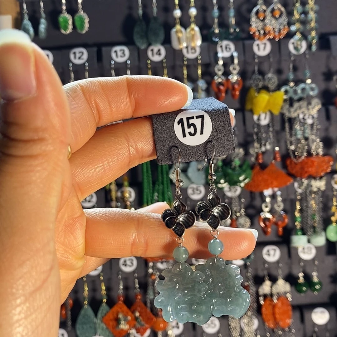 银S925镶嵌翡翠耳饰157