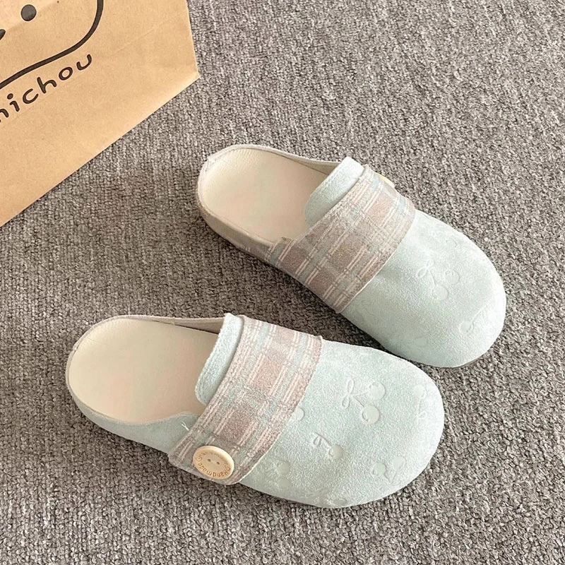 三福夏季勃肯鞋女2025新款时尚懒人鞋一脚蹬包头半拖鞋女外穿凉拖