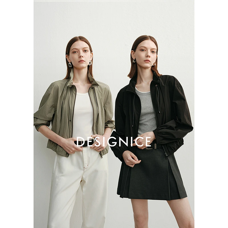 迪赛尼斯春秋通勤宽松户外休闲气质立领长袖短外套女