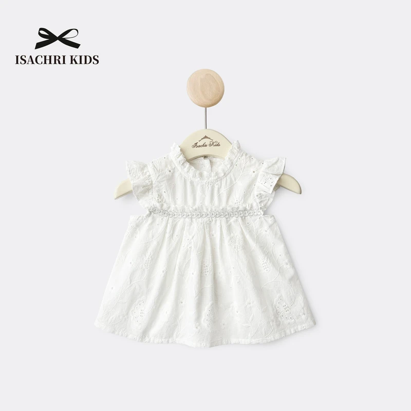 晶晶家【现发】黛西女童夏装娃娃衫立领小飞袖白色衬衣女宝宝 IS531