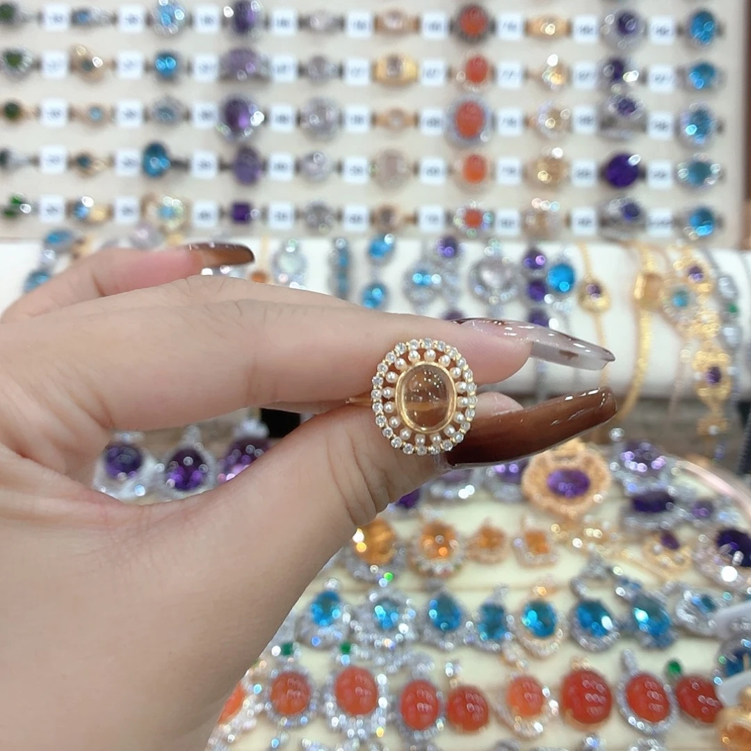 戒指黄晶银S925镶嵌