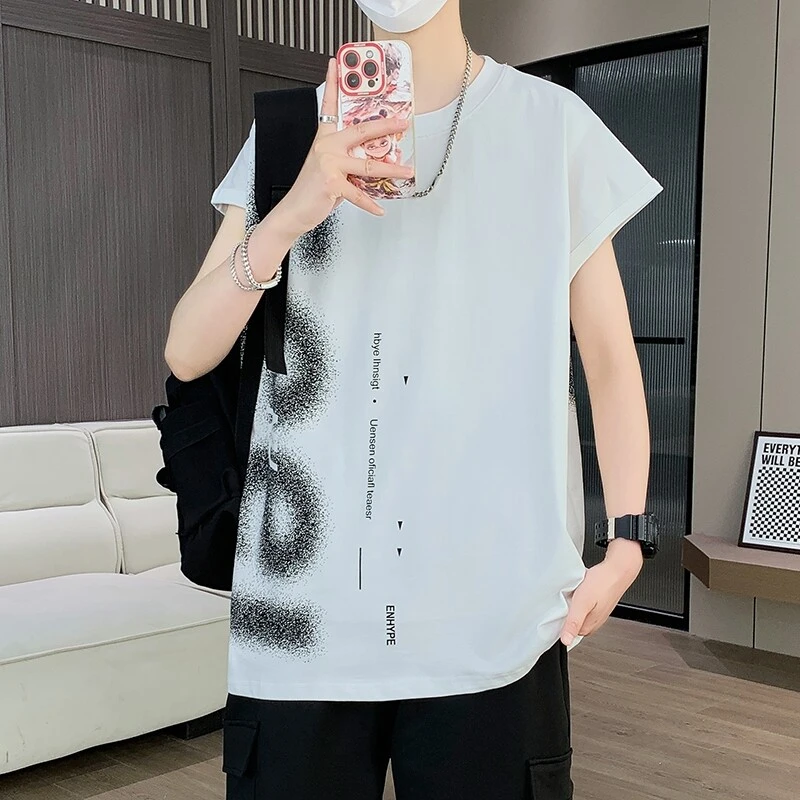 无袖男t恤潮男生纯棉坎肩男士跨栏运动男装砍袖背心男款夏季上衣