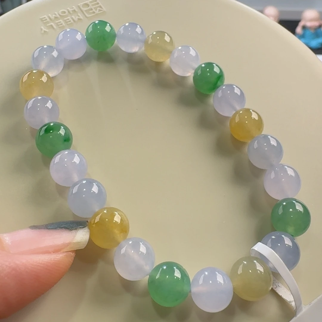 翡翠手链未镶嵌冰三彩多宝手串卡8 超漏！福利！