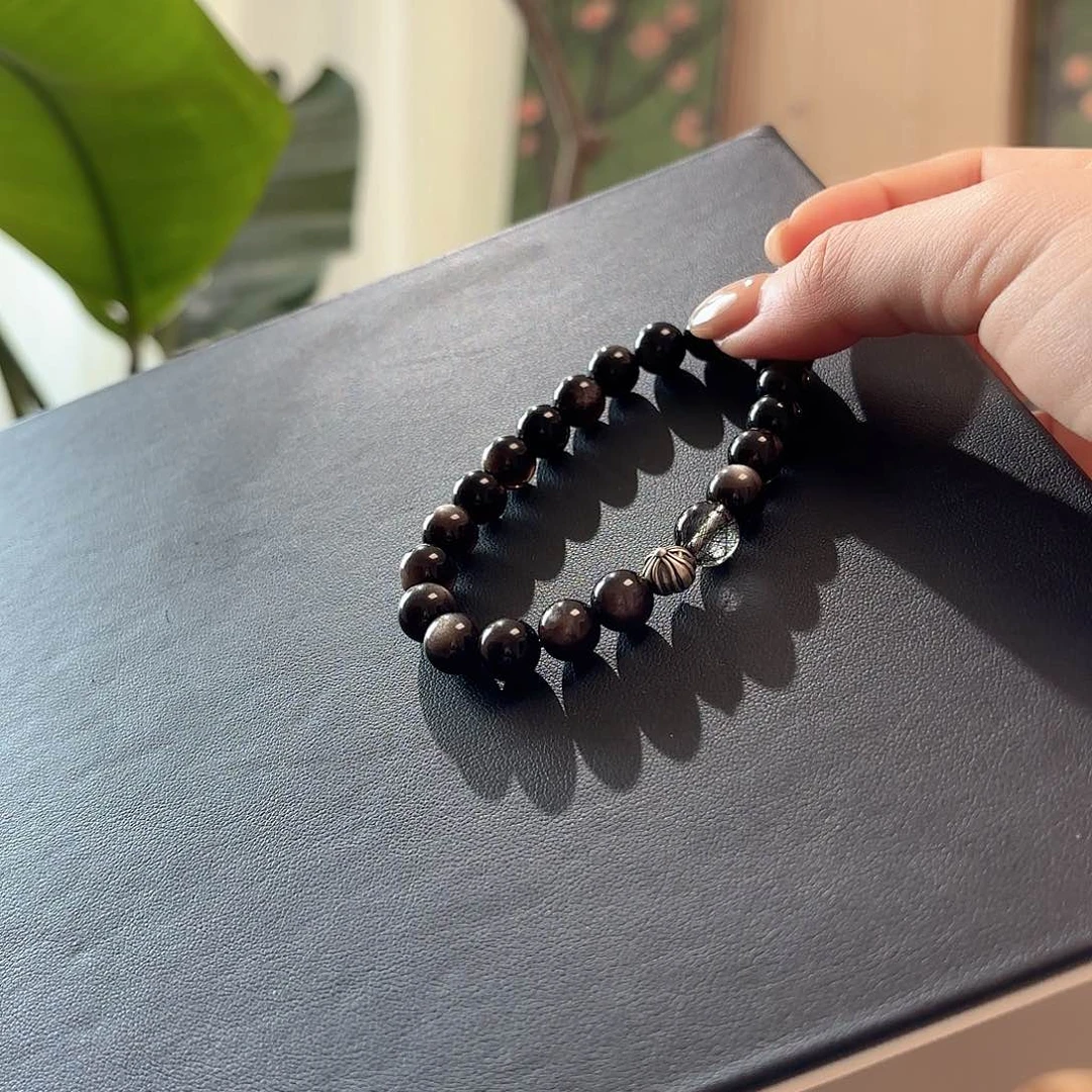 ****。黑曜岩银S925镶嵌手链设计款