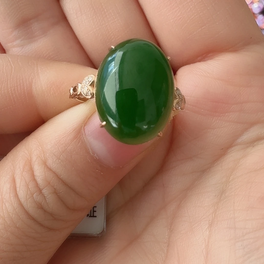 和田玉W戒指18K金镶嵌