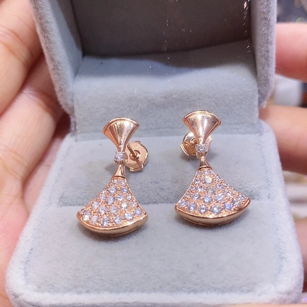 耳饰18K金镶嵌钻石k玫裙子耳钉