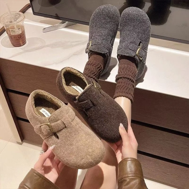 新品勃肯鞋女2025新款秋冬加绒鞋子日系复古平底新品