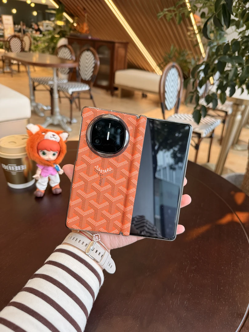 适用于华为Matex6/Matex5格子纹磁吸中轴折叠手机壳 透明边框后壳