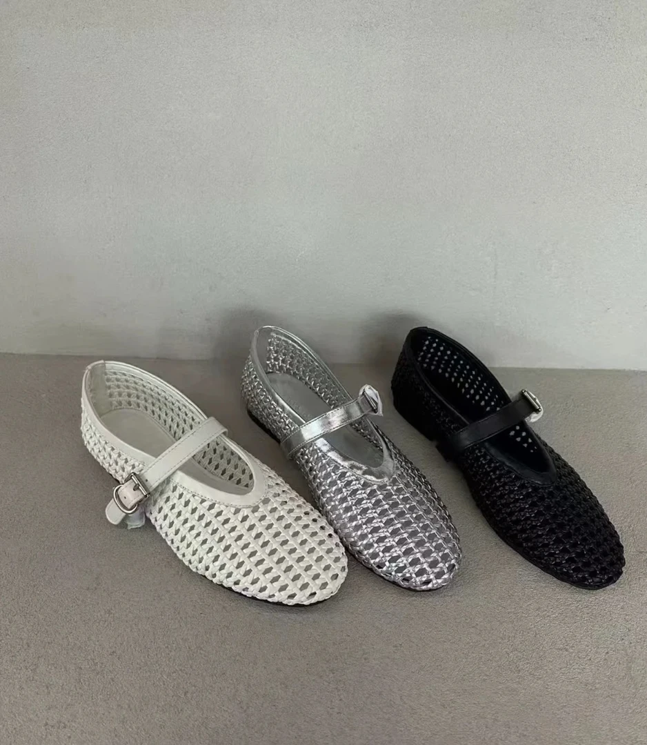 HELLO丨牛皮编织坡跟豆豆鞋极简风镂空休闲女士浅口单鞋圆头防滑