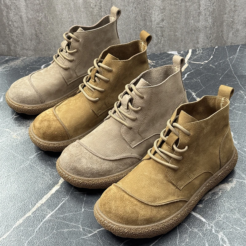 【男女同款】马丁靴中帮真皮秋季新款头层牛皮软皮绑带休闲高帮短靴