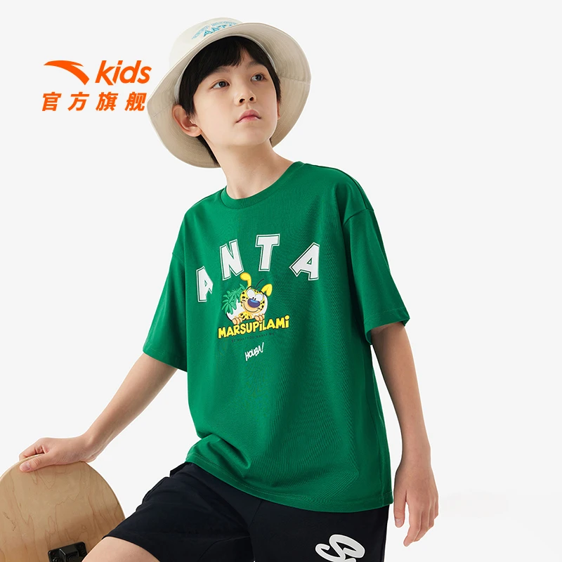 商场同款|安踏儿童男大童针织短袖衫2025夏季透气柔软时尚短T潮