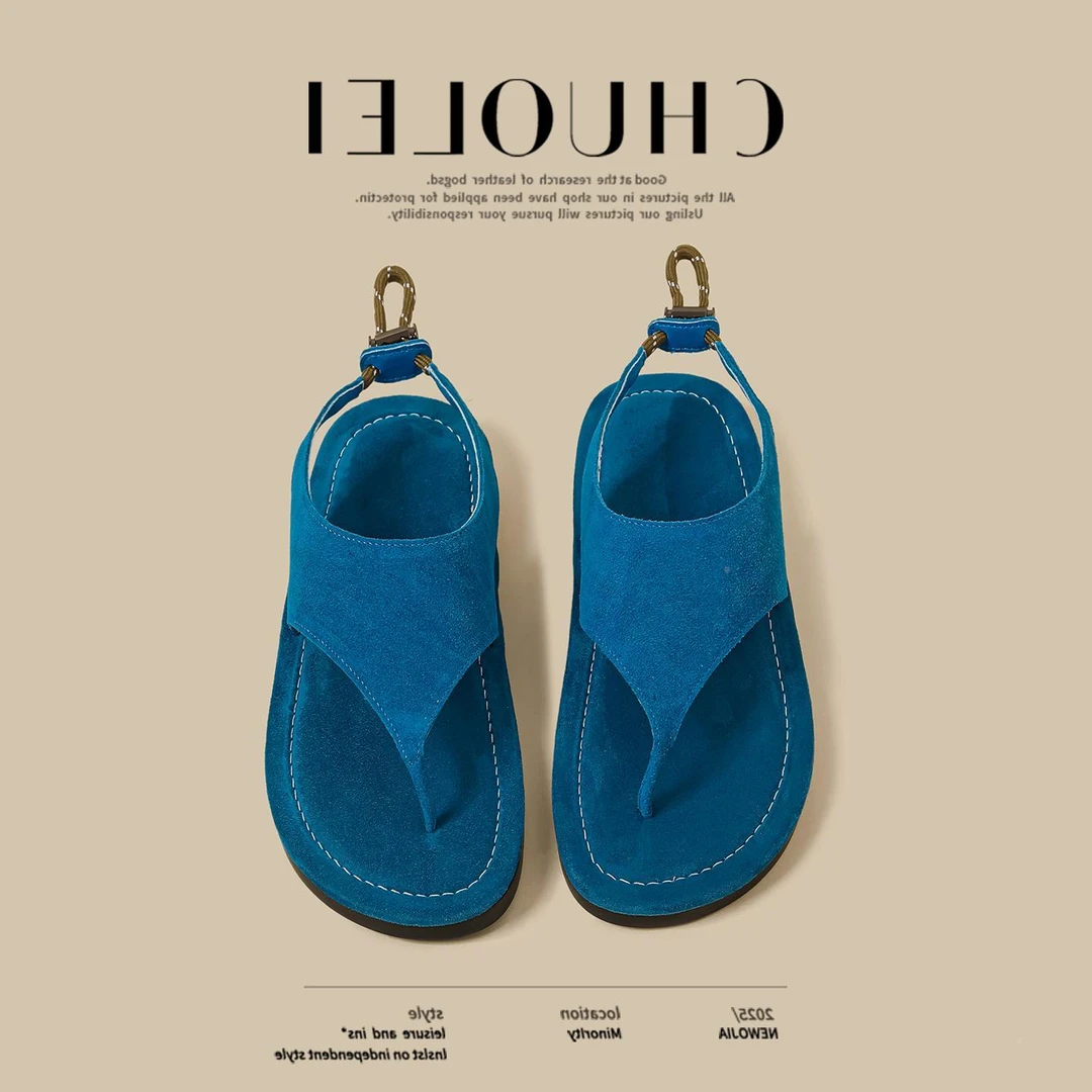 平底拖鞋女2025夏季新款蓝色人字夹脚趾外穿法式仙女风罗马沙滩鞋