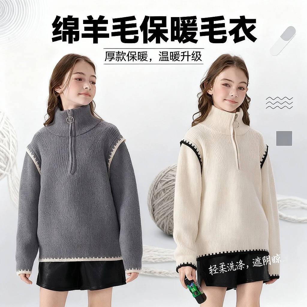 2247【现货速发】女童毛衣儿童新款秋冬款洋气宽松韩版简约针织毛衣