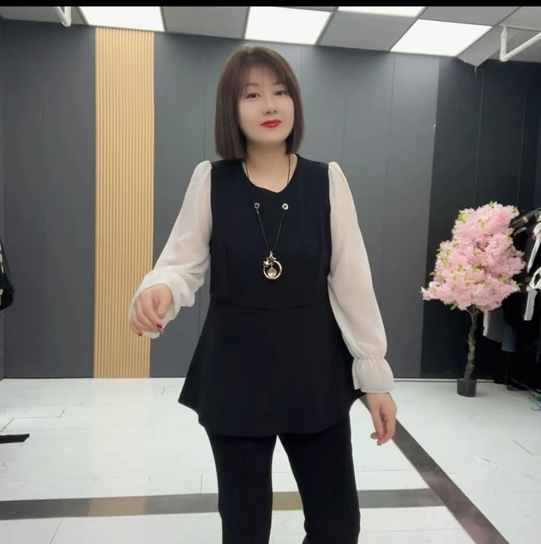 春款收腰显瘦拼接大码衫-YZ-3093