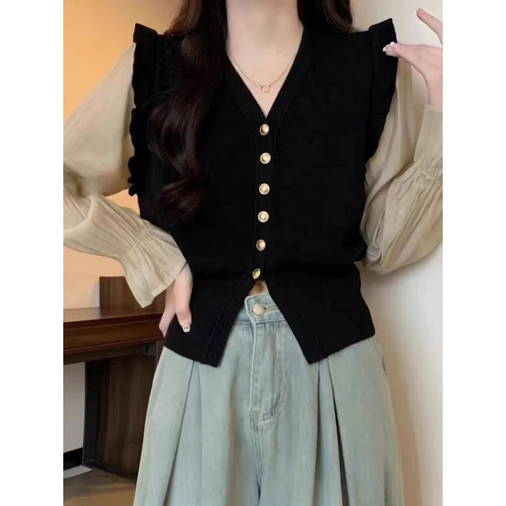 03301三色拼接针织衫