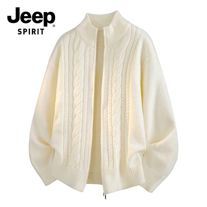 JEEPSPIRIT吉普男士高端时尚针织毛衣宽松百搭长袖设计感开衫上衣