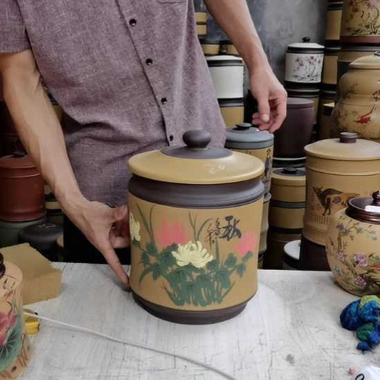 紫砂茶叶罐正品九饼宝塔秋菊20