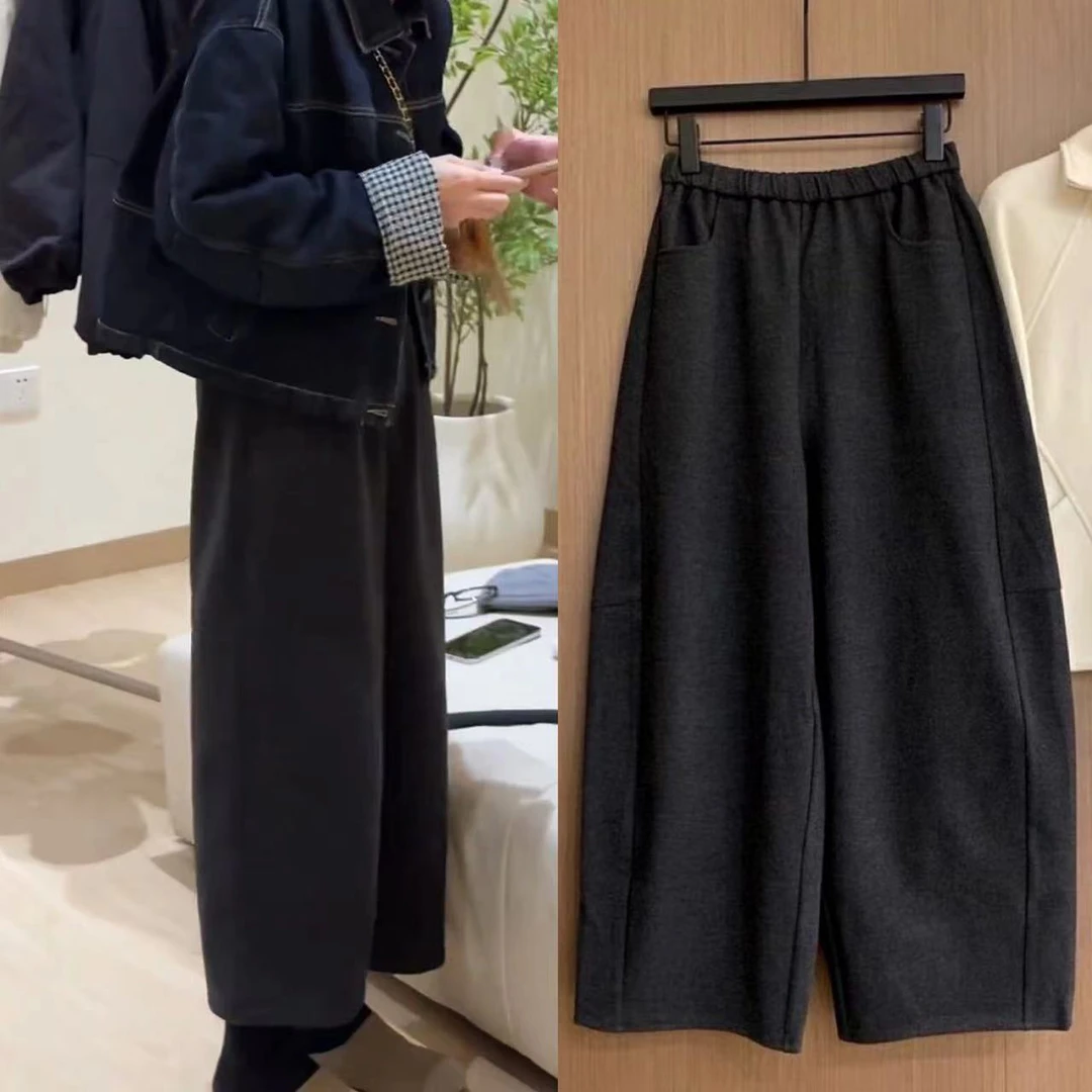 2休闲裤女2025新款松紧腰宽松哈伦裤软糯奶奶裤百搭显瘦阔腿裤子