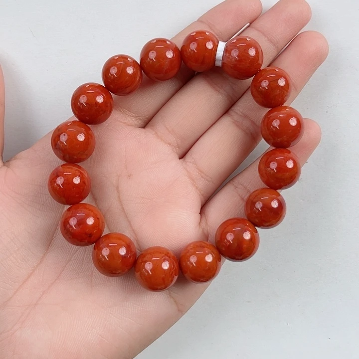 南红玛瑙未镶嵌瓦西柿子红双色圆珠单圈13mm