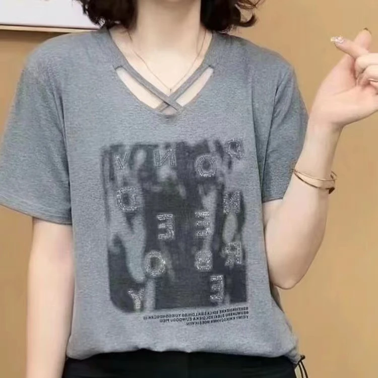 【带抽绳】夏新款女士短袖T恤气质百搭小衫修身显瘦洋气减龄上衣