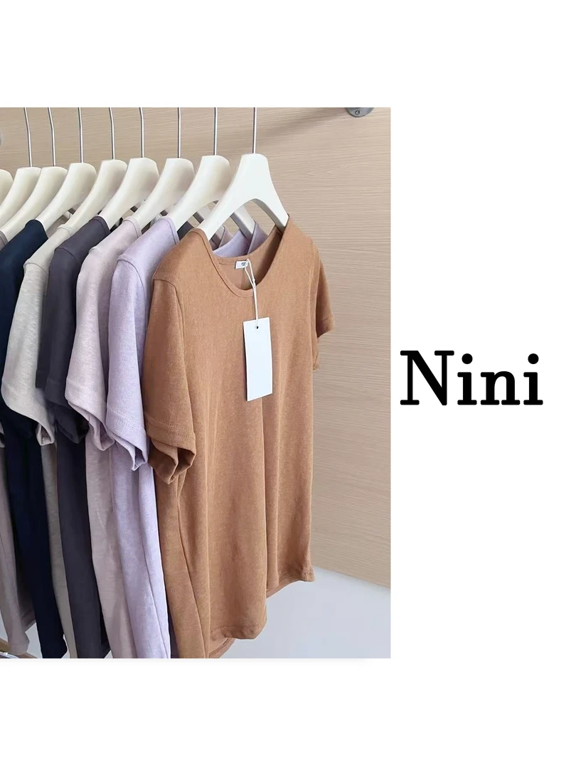 Nini 春季新款简约色系美腻 版型够大 Egg韩版纯色百搭短袖