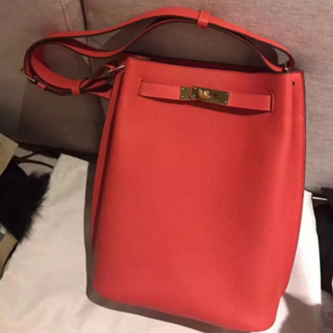 99新 Hermes/爱马仕 sokelly 22心红色银扣tc皮R单肩包