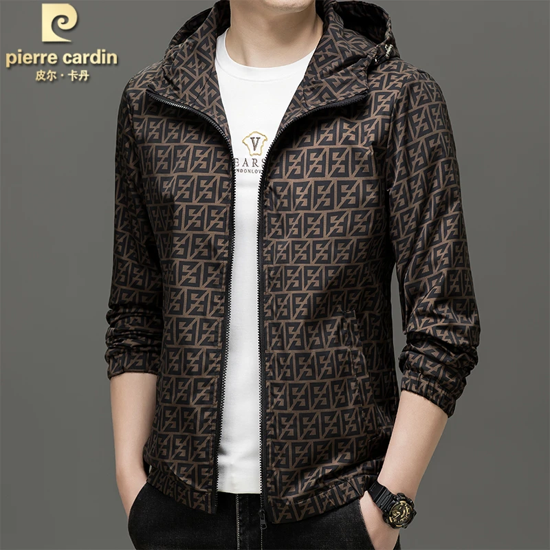 皮尔卡丹高档休闲夹克外套男士春秋连帽新款潮牌百搭上装茄克长袖