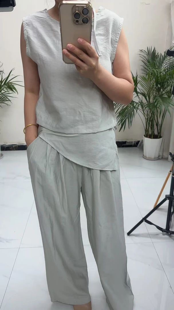 夏季装搭配一整套韩剧女主穿搭高级感挂脖背心裤子套装两件套