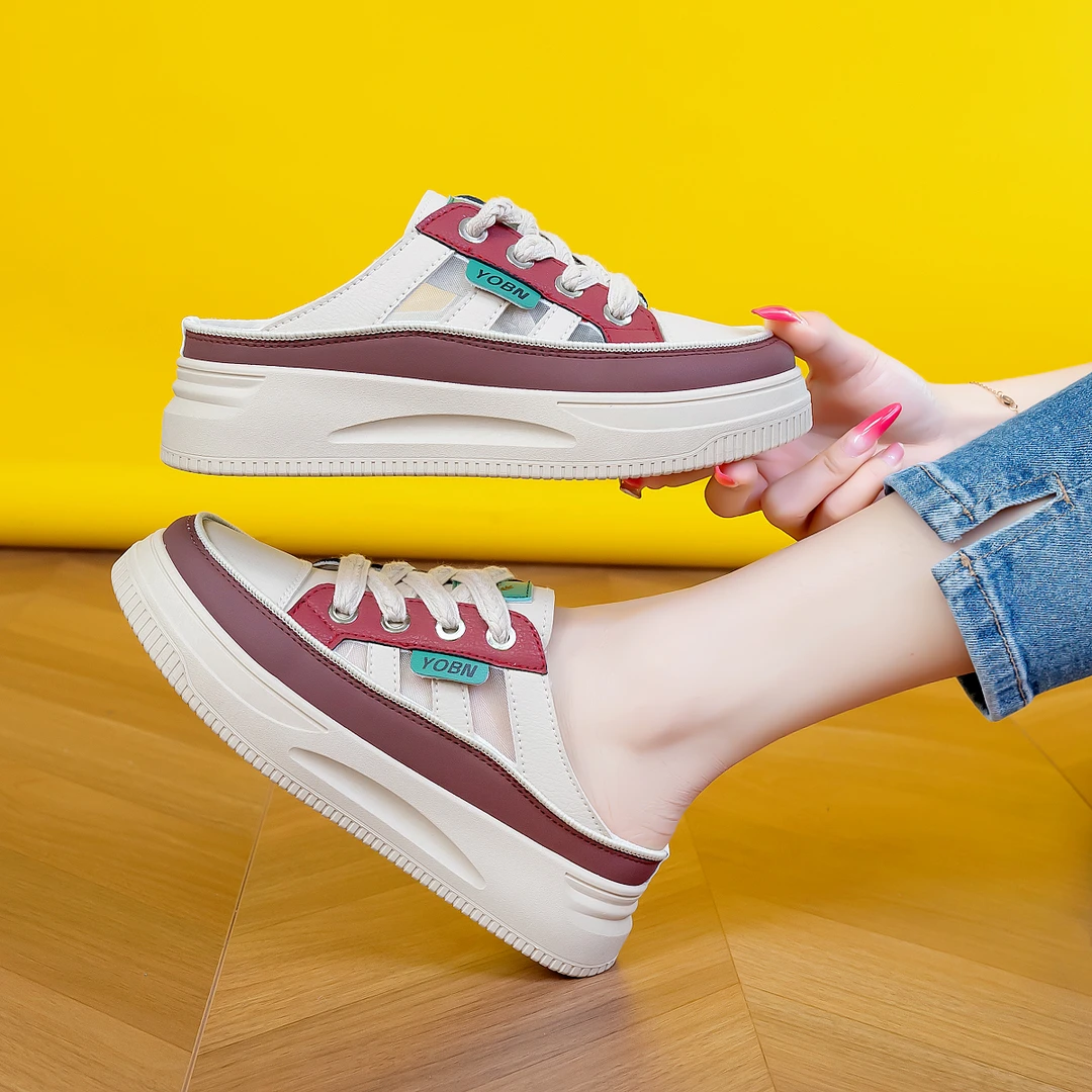 2025夏季半托小白鞋新款韩版ins女学生厚底增高透气板鞋休闲H03