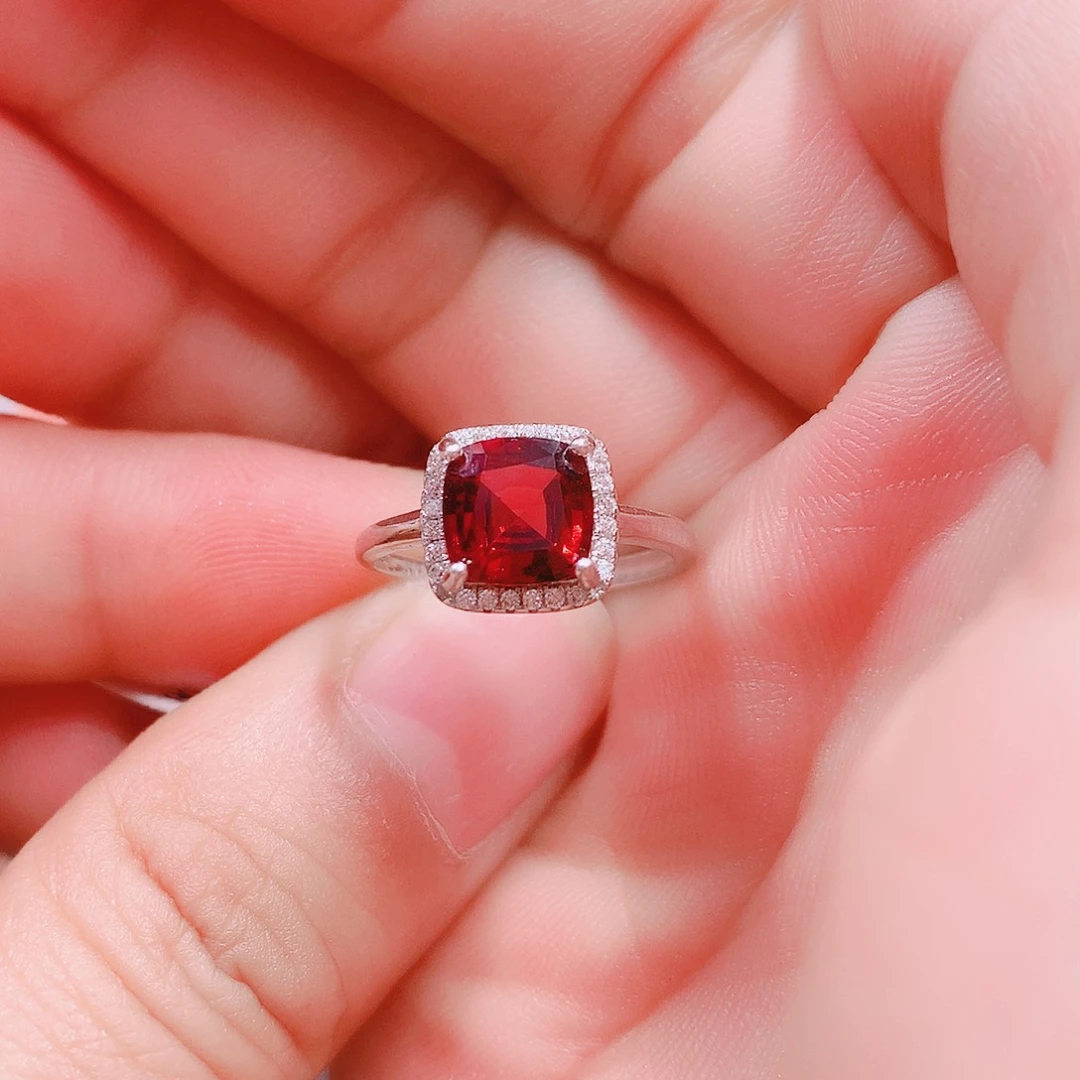 石榴石戒指银S925镶嵌7.3✖️7.3