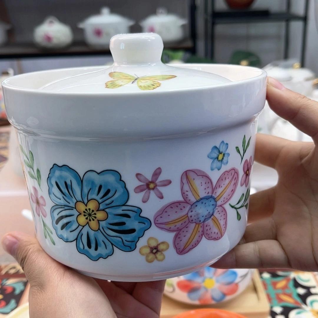 【闪购商品】瓷900毫升直身炖盅春色满园