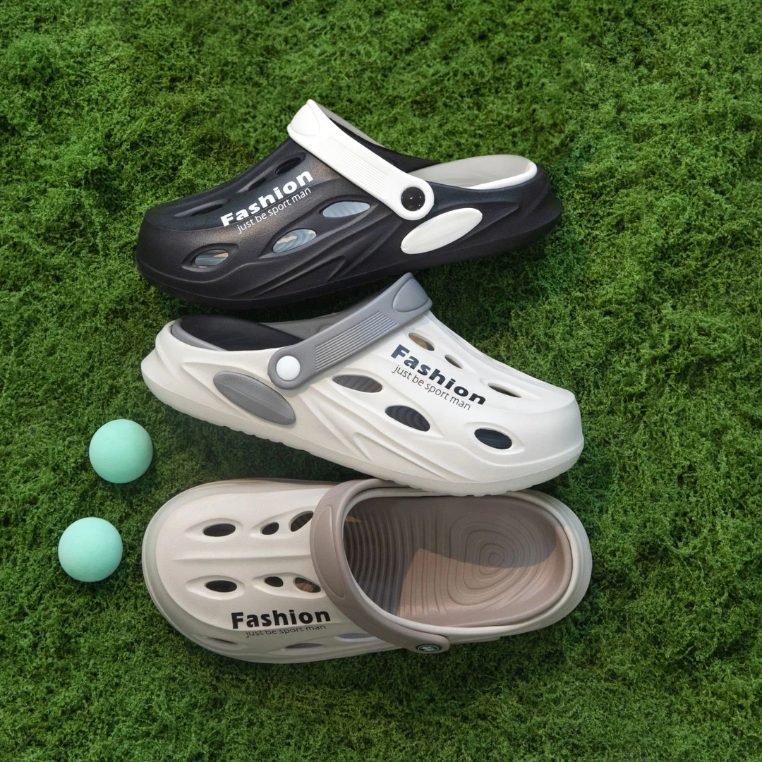 男士特大号沙滩洞洞鞋防滑软底包头拖鞋网红款厚底拖鞋