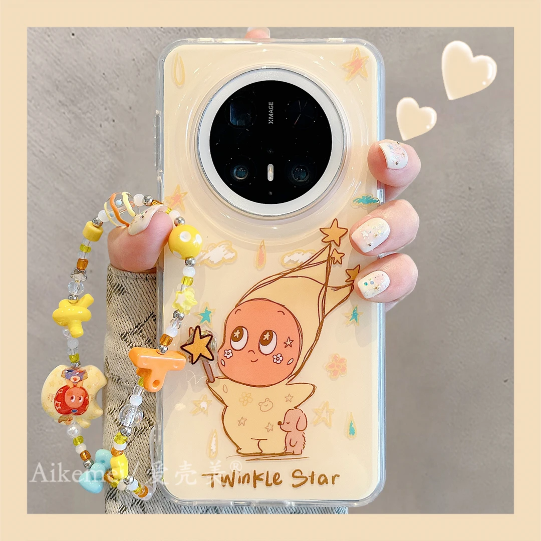 适用华为mate70pro+手机壳黄色魔法棒mate60pro+立体旋转星星人女