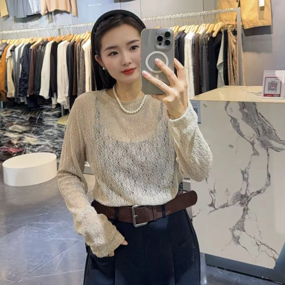 【OZZ—8065】衬衫轻中式防晒针织衫衫毛针织衫圆领气质长袖女