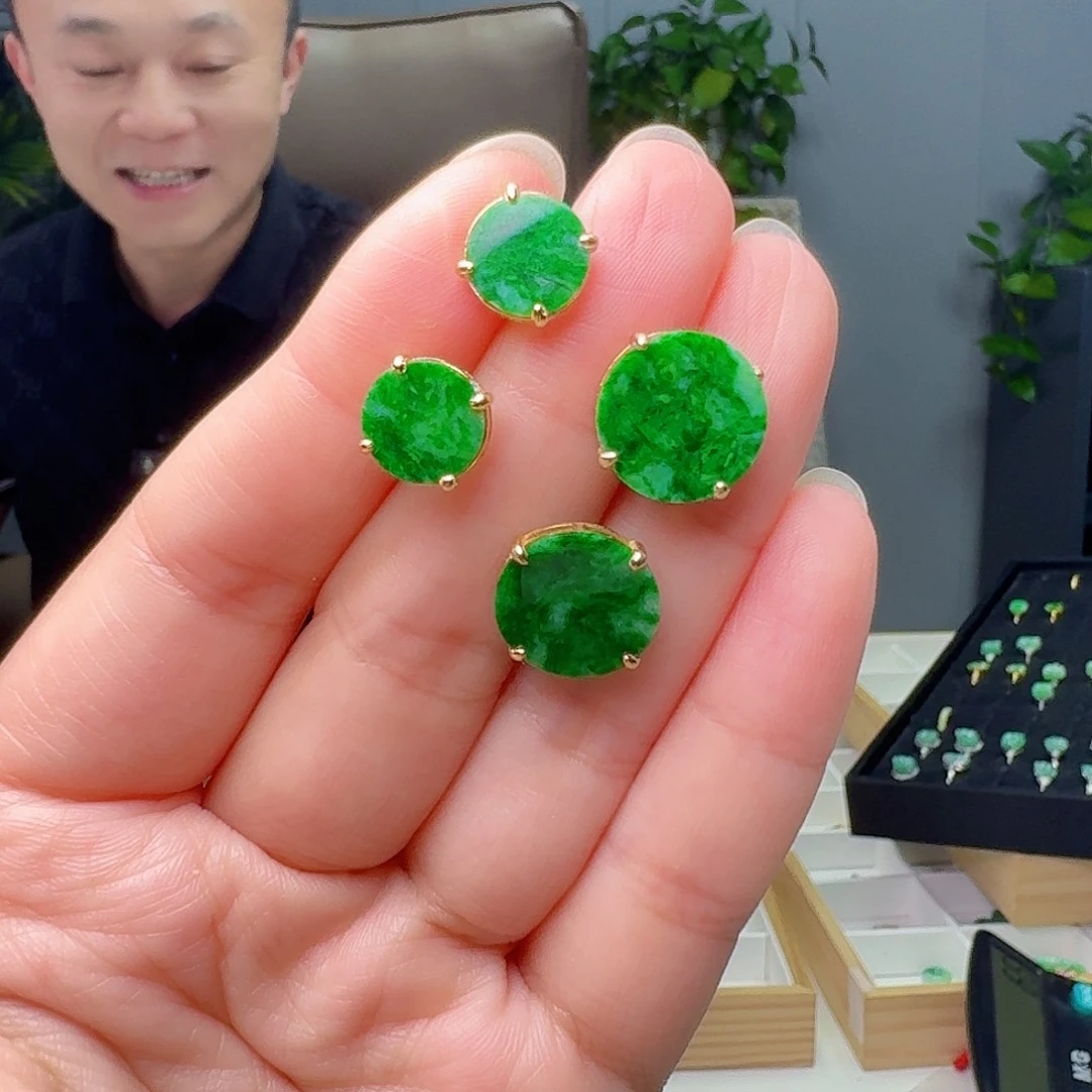 银S925镶嵌翡翠耳饰多样性发货其一