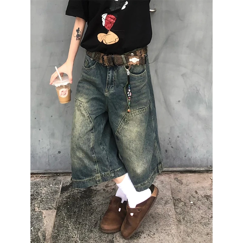 300斤大码复古阔腿牛仔裤女新款七分裤胖mm宽松显瘦梨形身材中裤