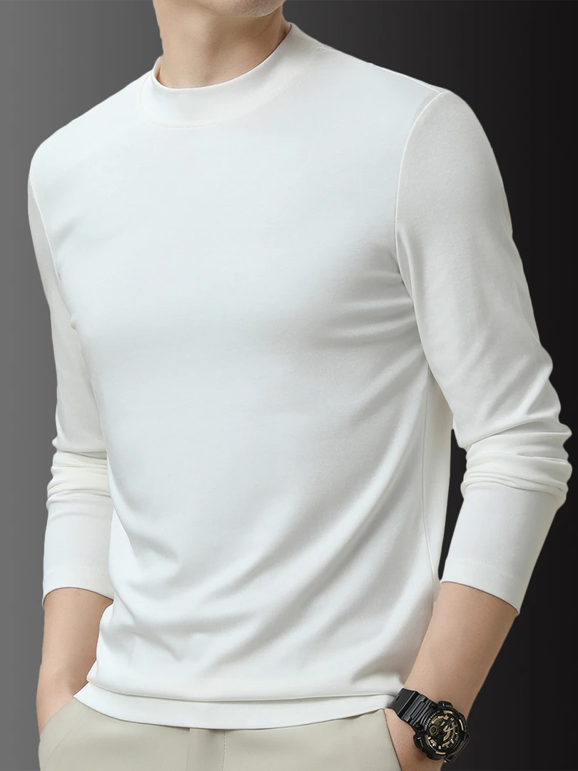 2025秋季新款男士潮流青年半高领纯色液氨长袖T恤打底衫内搭高领