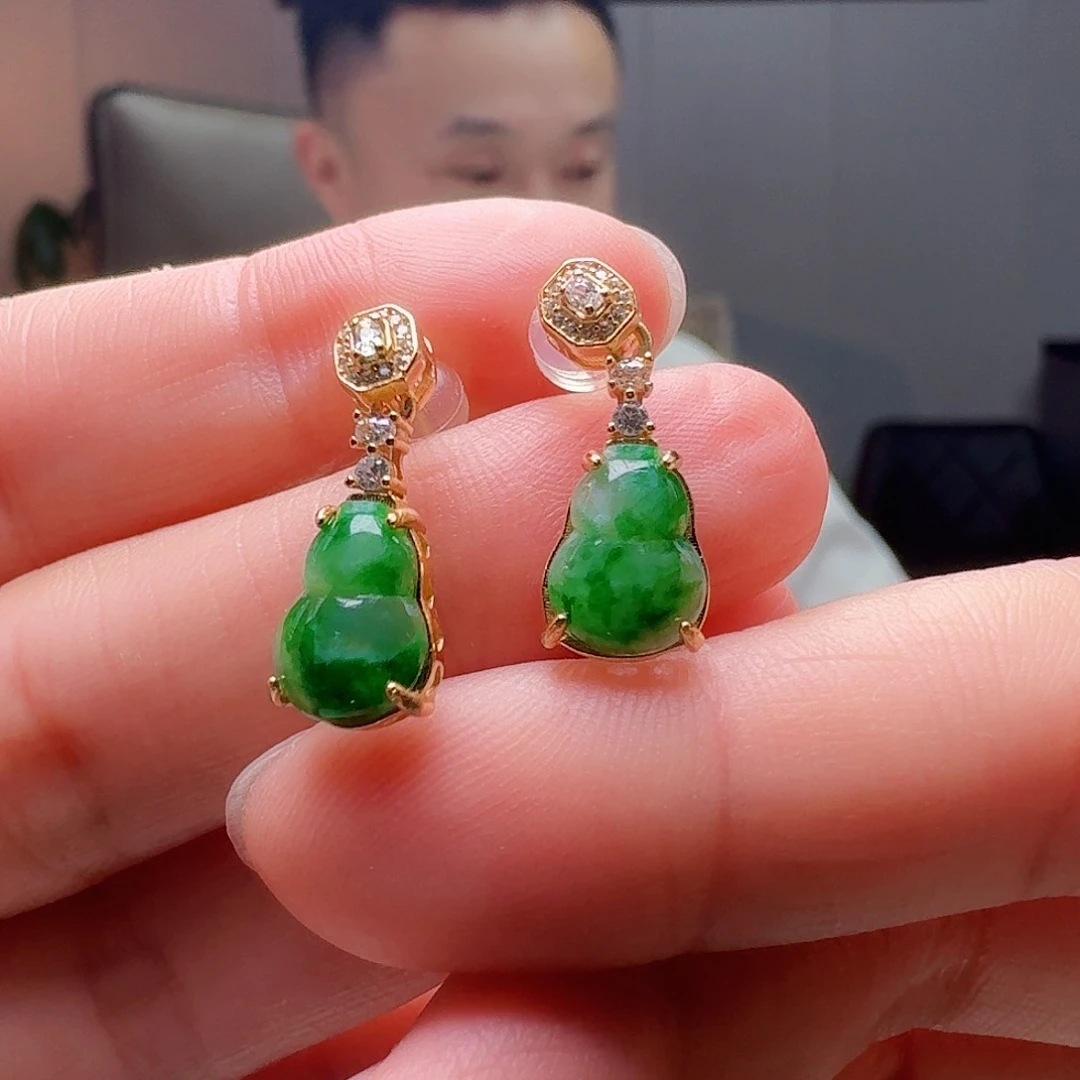 翡翠银S925镶嵌耳饰天然