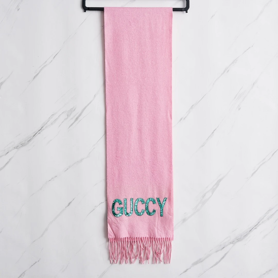 全新未使用/GUCCI女士亮片字母流苏围巾GUGW00415