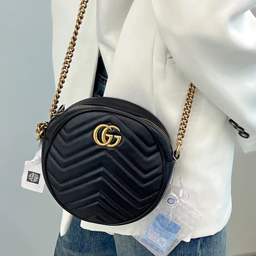 95新 GUCCI/古驰 古驰黑金马蒙圆饼黑色