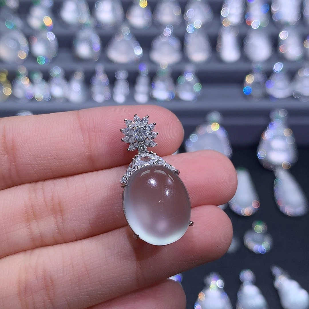 石英质玉银S925镶嵌吊坠(不含链)小**、